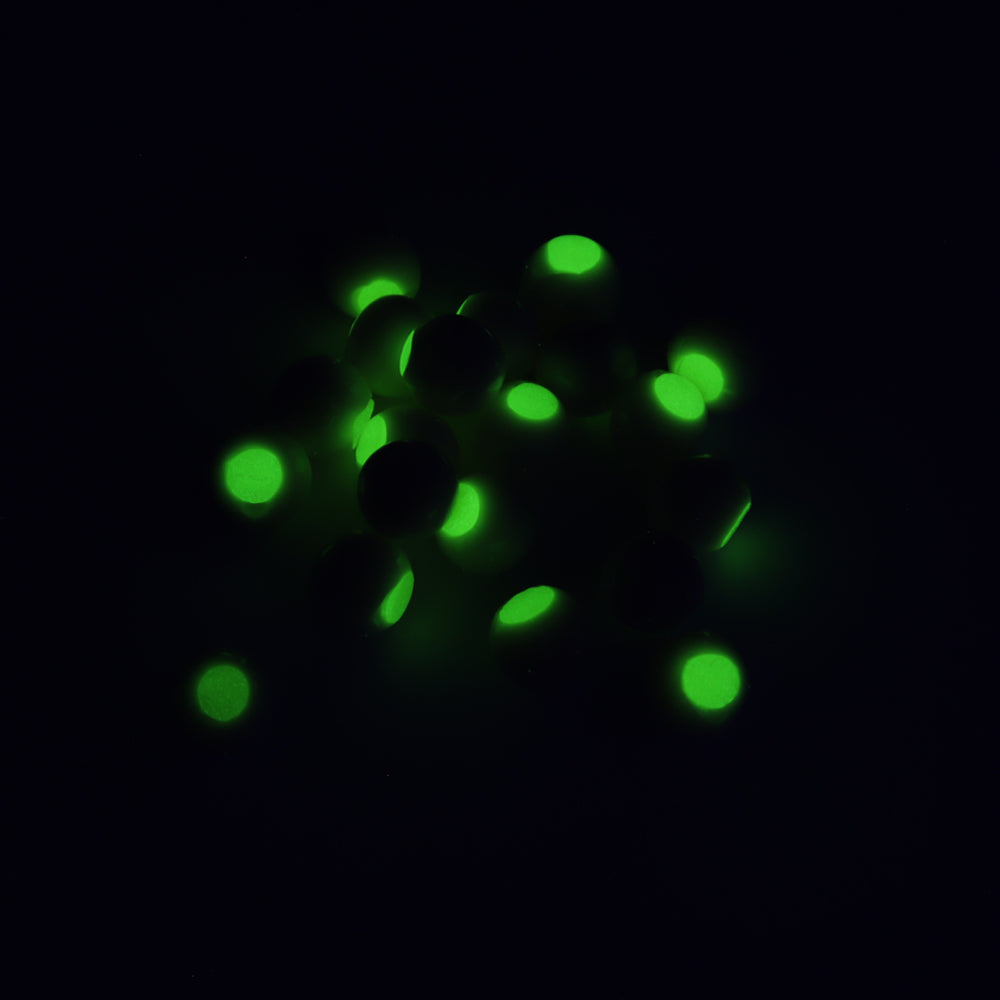 Glow Embryo Soft Beads: White/Glow Chartreuse Dot.