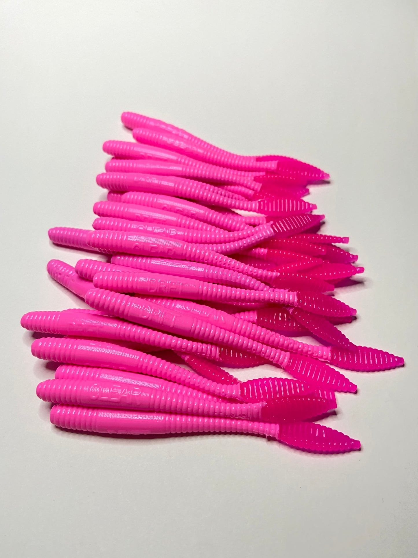 Steelhead Worms: Bubble Gum with Hot Pink Tail.