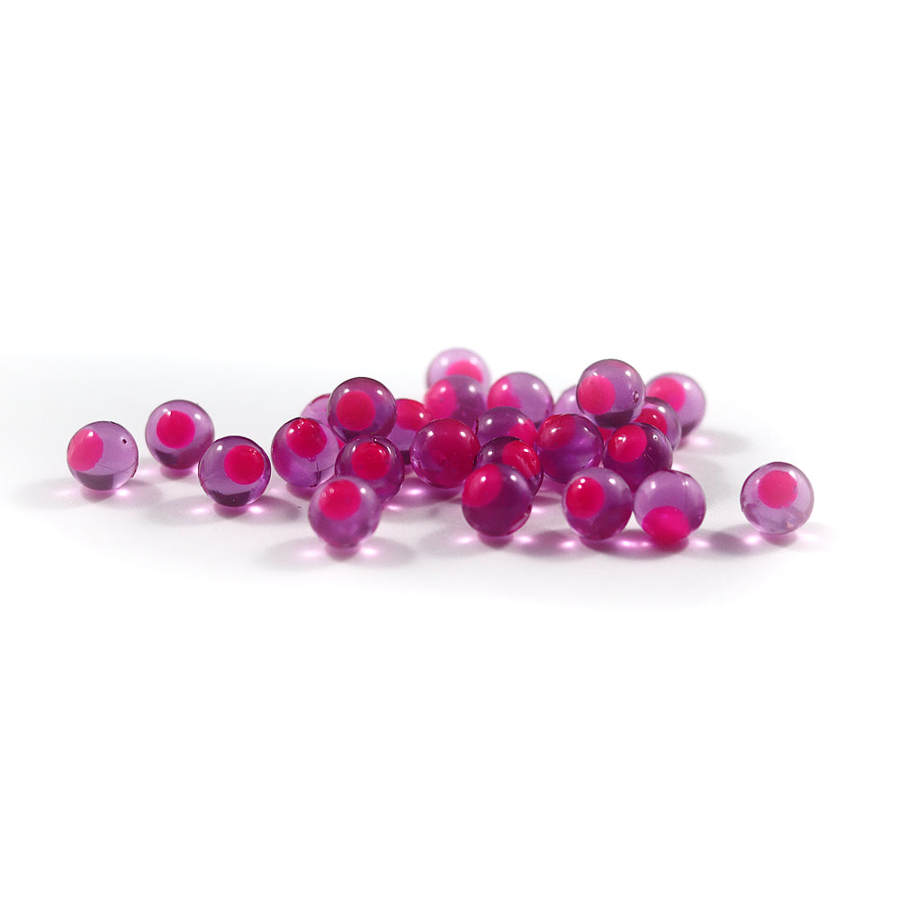 Embryo Soft Beads: Purple with Hot Pink Dot.
