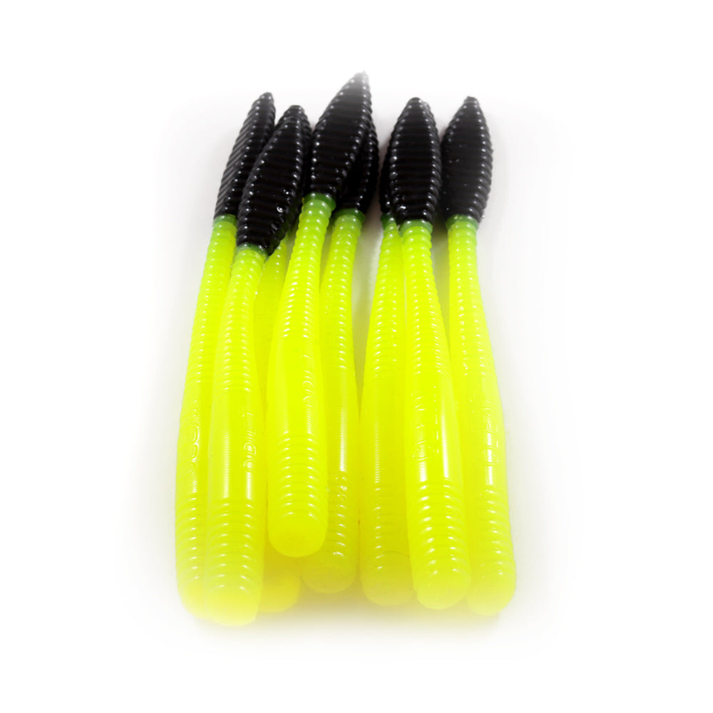Steelhead Worms: Chartreuse/Black Tail.