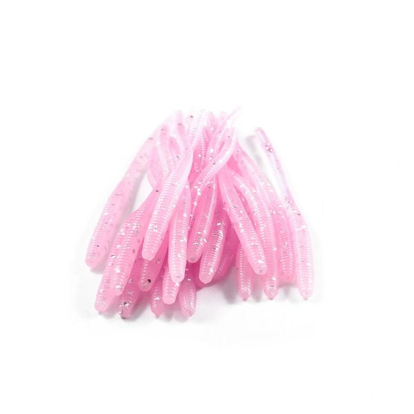 Trout Worms: Glitter Light Bubble Gum.