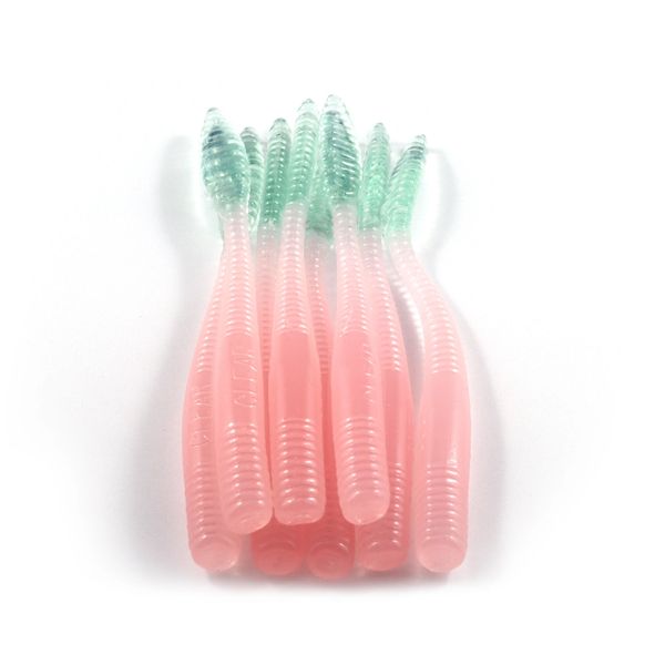 Steelhead Worms: Light Bubble Gum/Light Blue Tail.