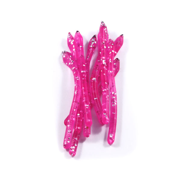 Pointed Tail Trout Worms: Cerise Glitter Bomb.