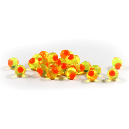 Embryo Soft Beads: Clear Chartreuse with Orange Dot