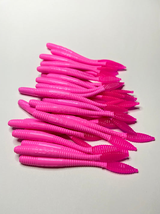Steelhead Worms: Bubble Gum with Hot Pink Tail.