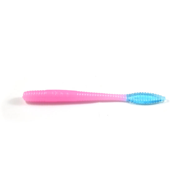 Steelhead Worms: Light Bubble Gum/Light Blue Tail.