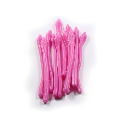 Bubble Gum pink pointed tail trout worm soft plastic fishing bait for steelhead and trout fishing.