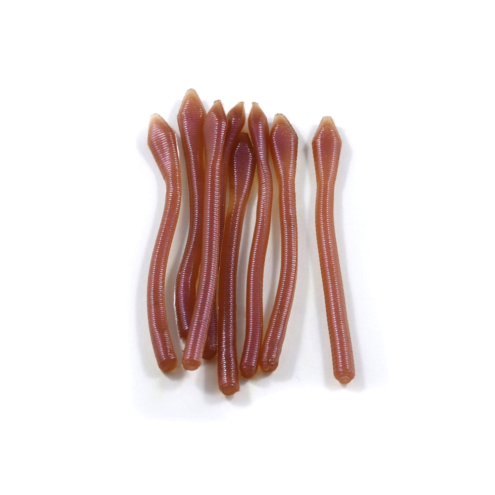 Pointed tail soft plastic trout worm in Nightcrawler brown for steelhead and trout fishing