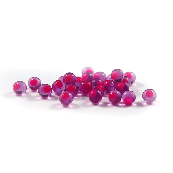 Embryo Soft Beads: Purple with Hot Pink Dot.
