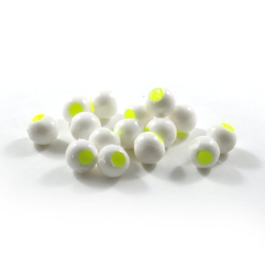 Glow Embryo Soft Beads: White/Glow Chartreuse Dot.