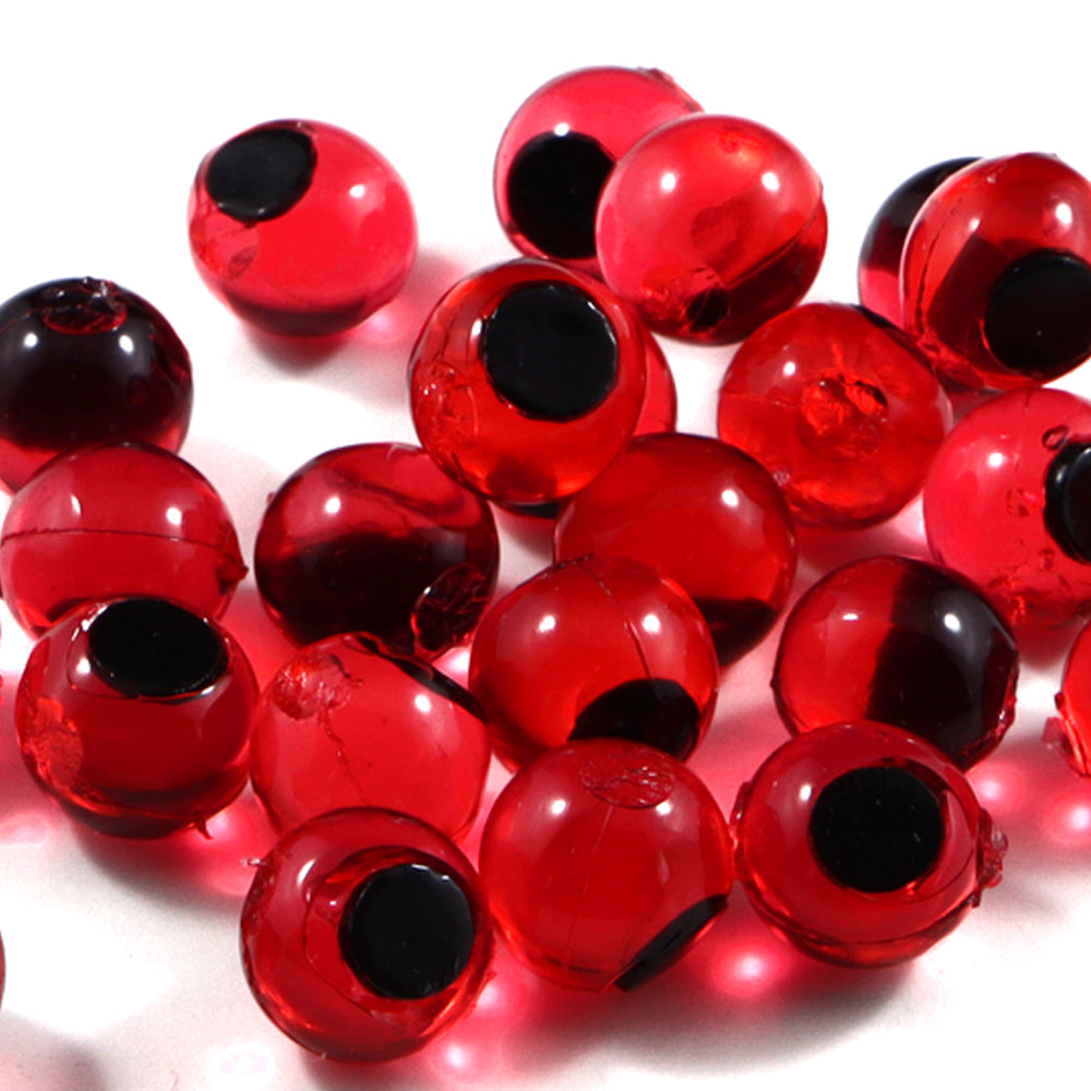 Embryo Soft Beads: Cherry Red with Black Dot.