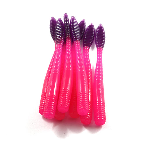 Steelhead Worms: Hot Pink/Purple Tail.